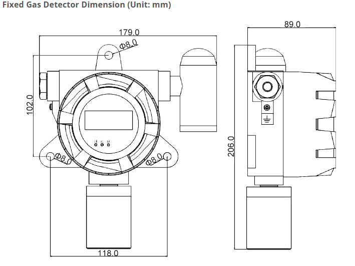 Fixed Hydrogen Cyanide (HCN) Gas Detector, 0 to 10/20/50/100 ppm