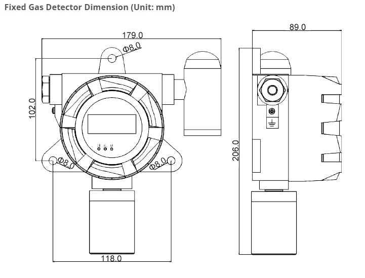 Fixed Ethylene (C2H4) Gas Detector, 0 to 50/100/500/1000/2000 ppm